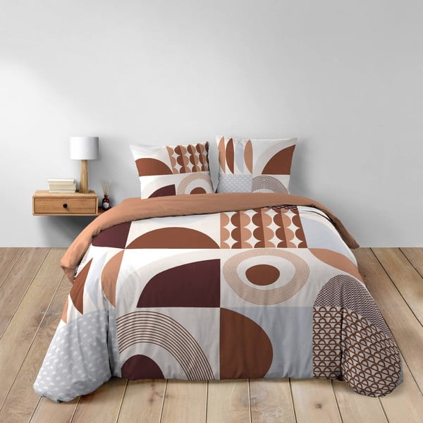 Set copripiumino e federa color terracotta in cotone per letto matrimoniale ed esteso 240x220 cm Gemma – douceur d'intérieur