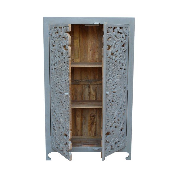 Armadio in legno di mango grigio chiaro 165x40 cm Kalita - Støraa-image-2