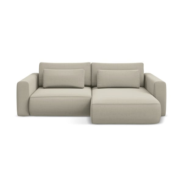 Divano angolare beige allungabile/con contenitore (con penisola a destra/con chaise lounge) con rivestimento in velluto Kapua – Makamii