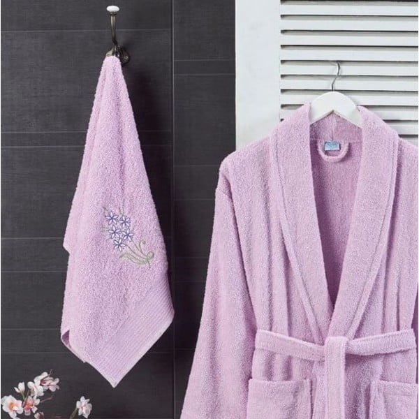 Set con accappatoio e asciugamano rosa chiaro in cotone S e M – Mila Home-image-1