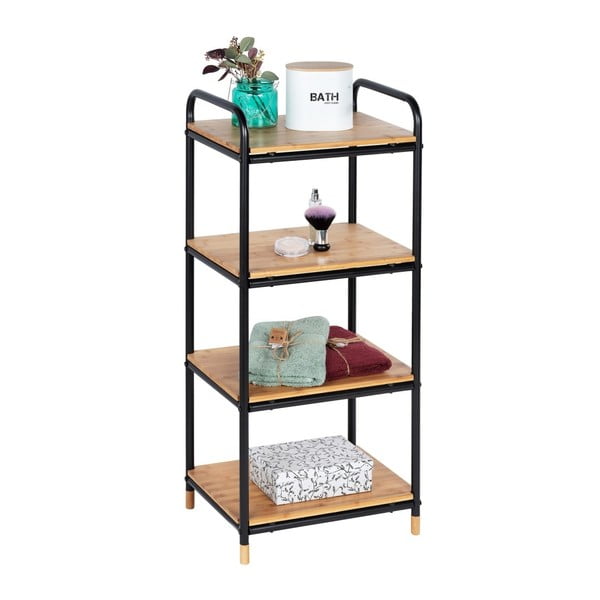 Scaffale da bagno nero in metallo con 4 ripiani in bambù 42x94,5 cm Loft - Wenko-image-2