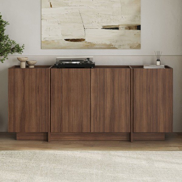 Credenza colore naturale scuro con effetto noce con apertura per cavi 180x80x45 cm Dorma – Kalune Design-image-1