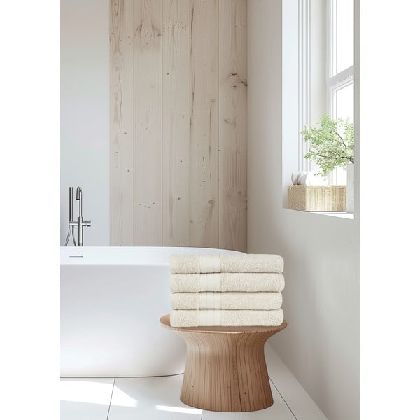 Set di 4 asciugamani in spugna di cotone beige 50x100 cm - Good Morning-image-4