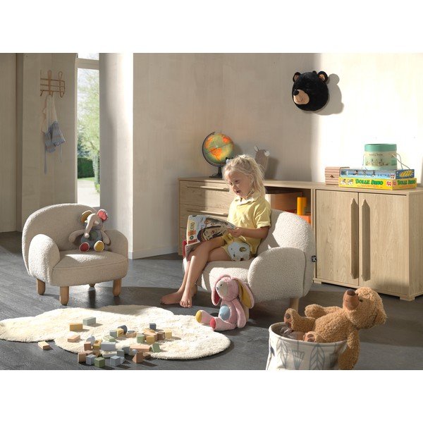 Poltrona per bambini beige con rivestimento in bouclé Rocky – Vipack-image-4
