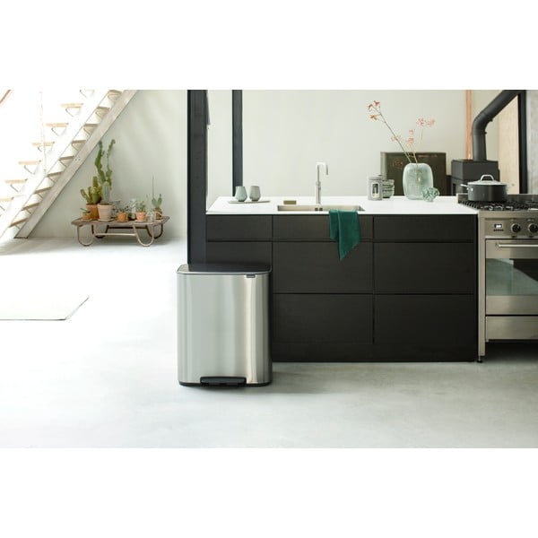 Bidone in acciaio per raccolta differenziata in argento opaco 60 l Bo - Brabantia-image-1
