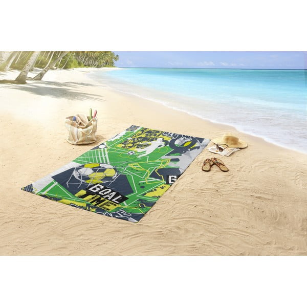 Telo mare da bambini verde in velluto 75x150 cm Goaltime – Good Morning-image-1