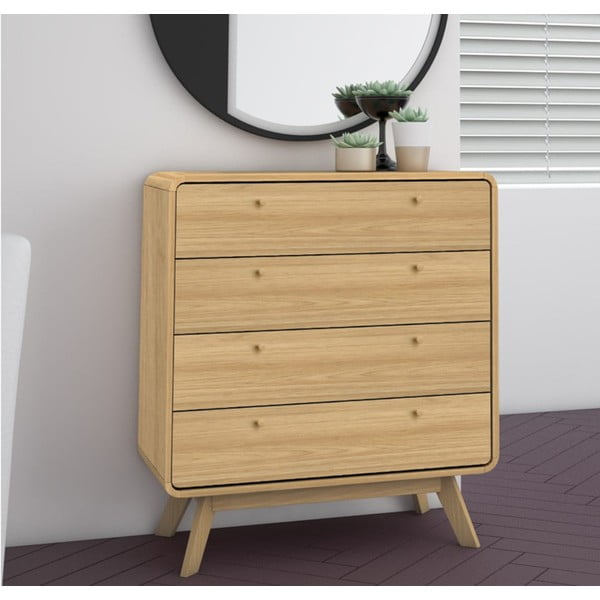 Cassettiera alta in rovere decorato in colore naturale 80x88 cm Cassie - Støraa-image-1