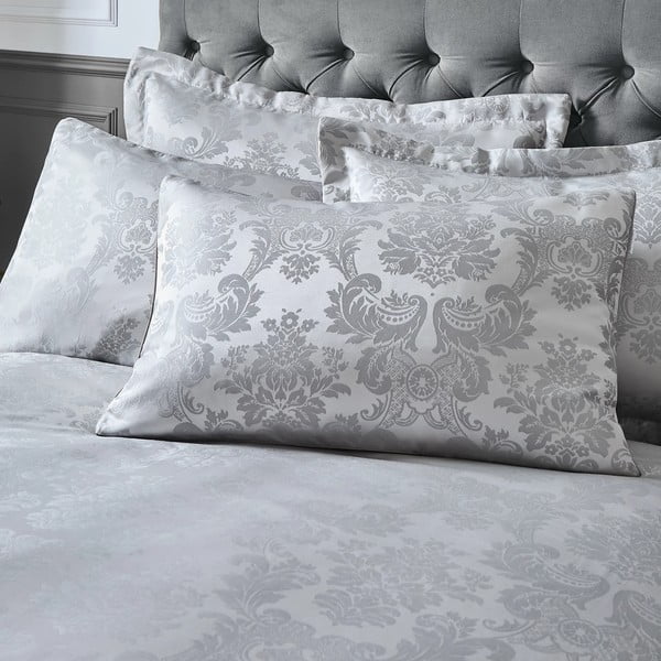 Set copripiumino e federa grigio in tessuto damascato per letto matrimoniale e per letto esteso 230x220 cm Damask Jacquard – Catherine Lansfield-image-2