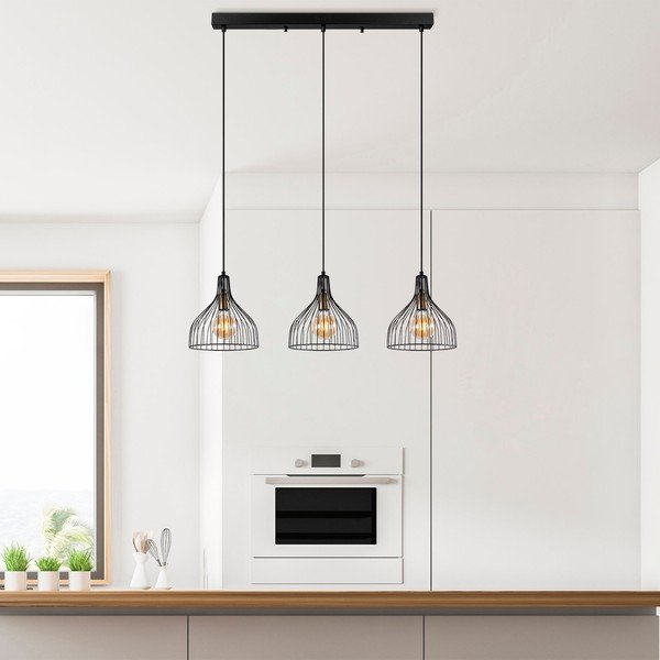Lampadario nero con paralume in metallo Cafu – Opviq lights-image-2
