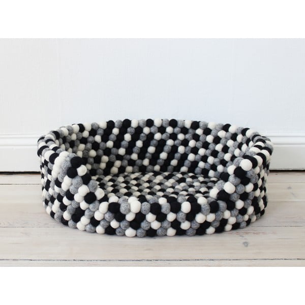 Cestino per animali da compagnia Ball Pet Basket, 40 x 30 cm, in lana a palline bianche e nere - Wooldot