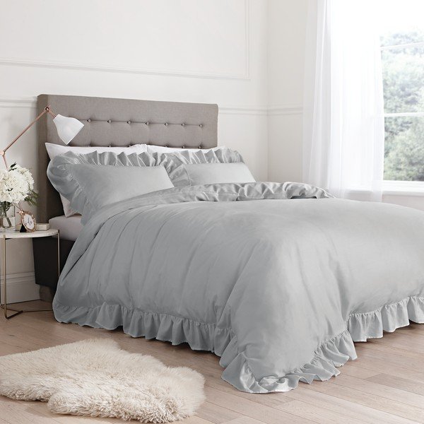 Biancheria da letto in cotone grigio Frill, 200 x 200 cm - Bianca-image-1