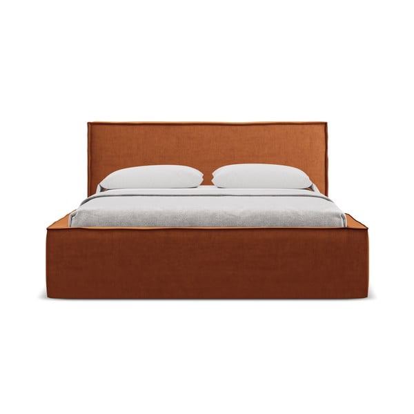 Letto matrimoniale imbottito in terracotta con contenitore con griglia 140x200 cm Anani - Makamii-image-3