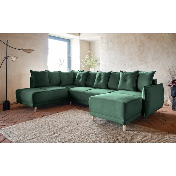 Divano letto angolare in velluto a coste verde (angolo sinistro/"U") Lazy Lukka - Miuform-image-3