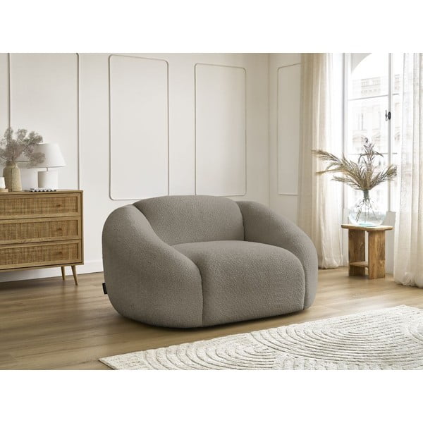 Poltrona grigia/marrone con rivestimento in bouclé Tina – Bobochic Paris-image-4