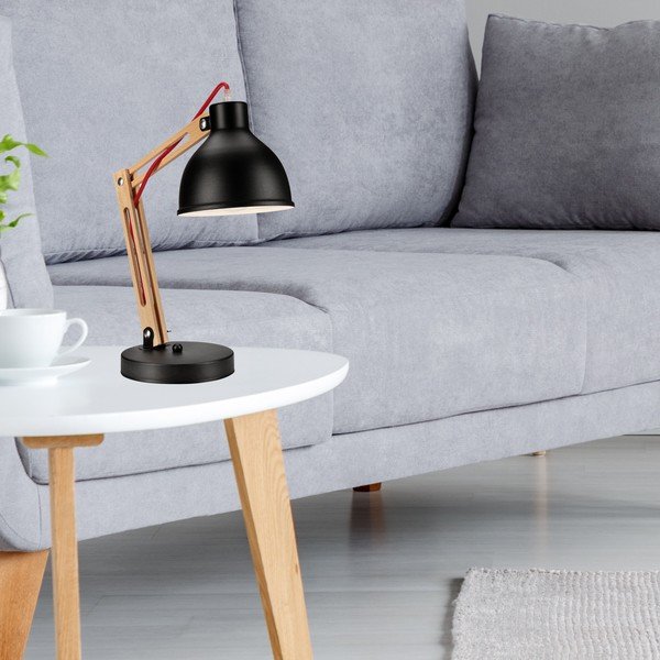 Lampada da tavolo nera/marrone con paralume in metallo (altezza totale 44 cm) Marcello – LAMKUR-image-1