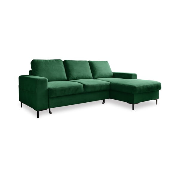 Divano letto angolare in velluto a coste verde scuro (angolo destro) Lofty Lilly - Miuform