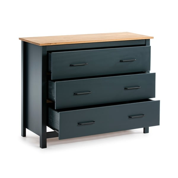 Cassettiera bassa blu scuro in legno di pino 100x80 cm Miranda - Marckeric-image-3