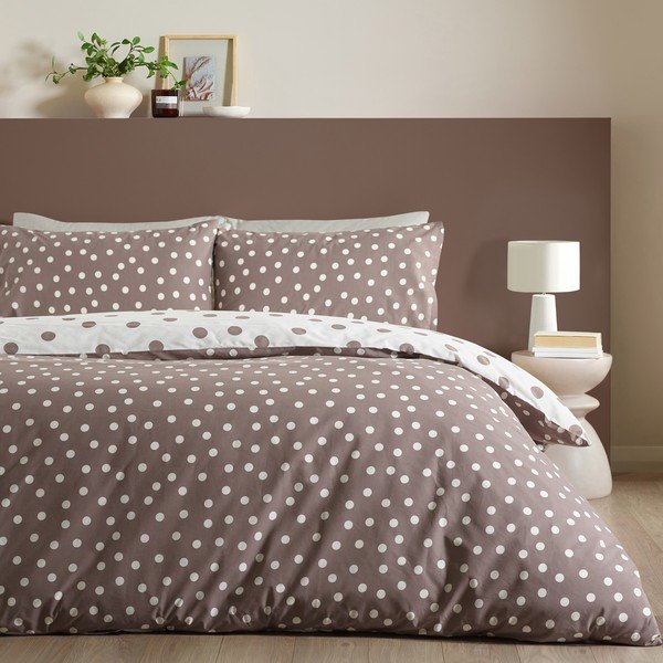 Set copripiumino e federa bianco/marrone scuro per letto singolo 135x200 cm Polka Dot – Catherine Lansfield