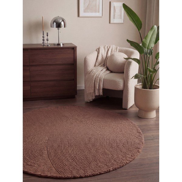 Tappeto rotondo color terracotta in lana tessuto a mano ø 120 cm Calmio – Hanse Home-image-1