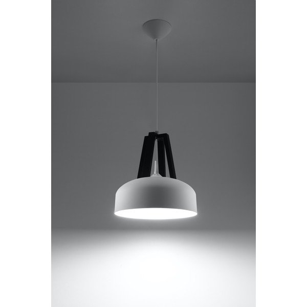 Apparecchio a sospensione bianco-nero con paralume in legno/metallo ø 30 cm Olla - Sollux-image-2