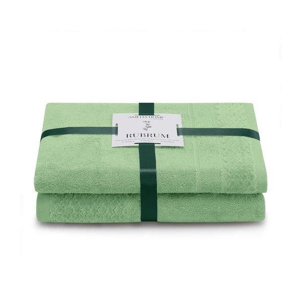 Set di asciugamani per viso e corpo tipo terry verde chiaro in cotone 2 pz Rubrum – Restilo
