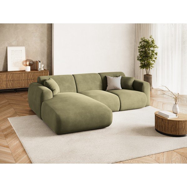 Divano angolare color kaki (con penisola a sinistra/con chaise lounge) con rivestimento in velluto Molino – Micadoni -image-1