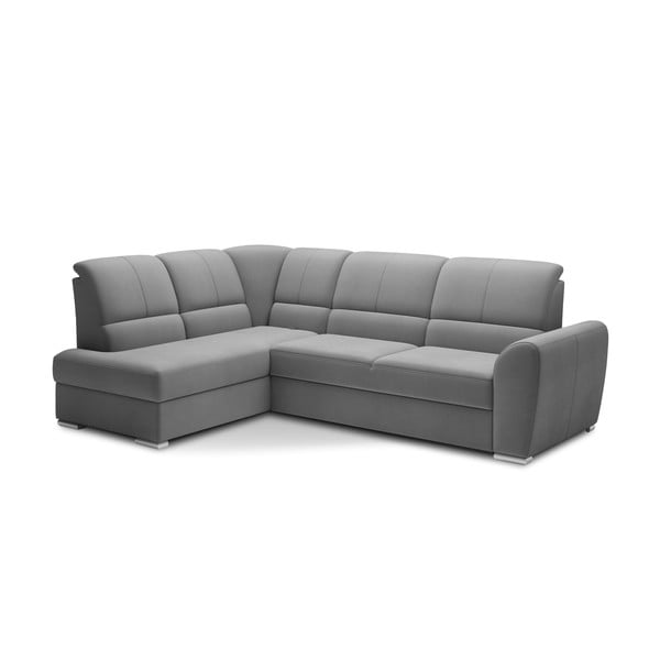 Divano angolare grigio allungabile/con contenitore (con penisola a sinistra/a L) e rivestimento in velluto Siber – ELTAP-image-2