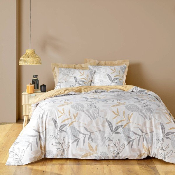Biancheria da letto gialla/bianca per letto matrimoniale/per letto prolungato 240x220 cm Kimberly – douceur d'intérieur-image-1