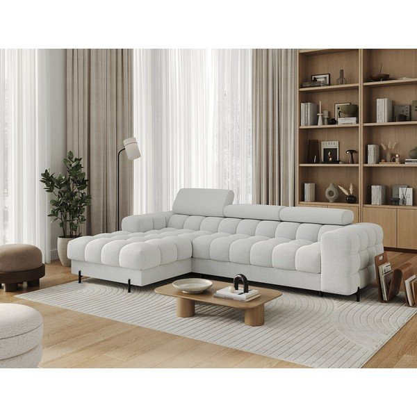 Divano angolare grigio (con penisola a sinistra/con chaise lounge) con rivestimento in bouclé Felro – ELTAP-image-2