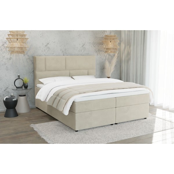 Letto boxspring beige con contenitore 180x200 cm Lola - Ropez-image-2