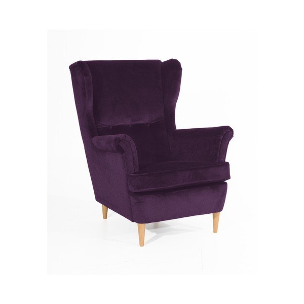 Poltrona viola con gambe marrone chiaro Clint Suede - Max Winzer