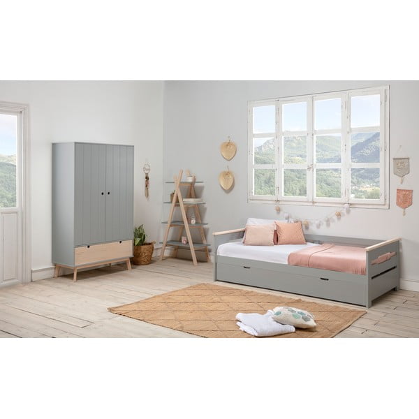 Armadio per bambini grigio con gambe in legno di pino Kiara - Marckeric-image-1