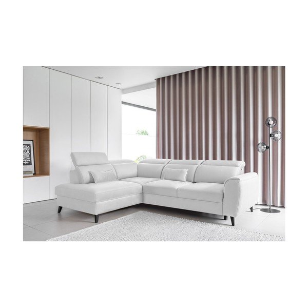Divano angolare bianco allungabile/con contenitore (con penisola a sinistra/a L) e rivestimento in velluto Noble – ELTAP-image-1