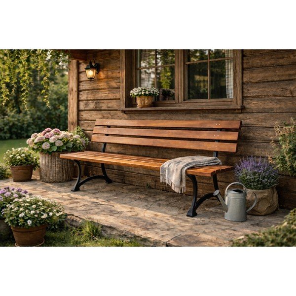 Panca da giardino di colore naturale in legno massiccio – Rojaplast-image-4