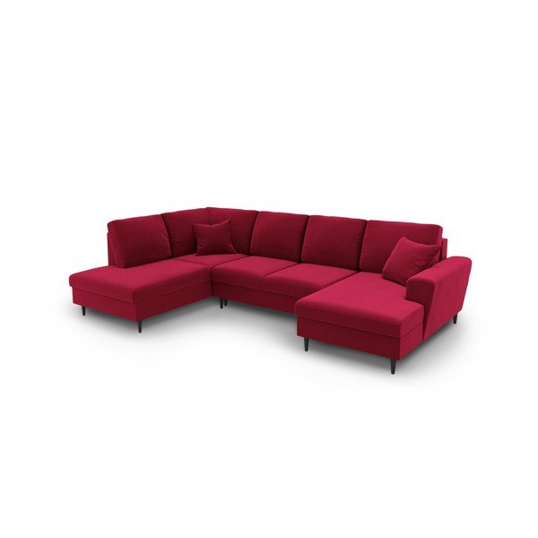 Divano angolare rosso allungabile e con contenitore (con penisola a sinistra/a U) con rivestimento in velluto Kyoto – Cosmopolitan Design-image-1