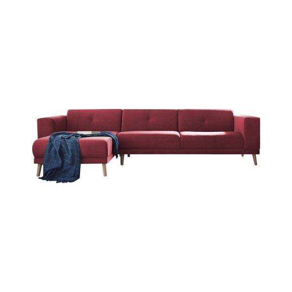 (II. qualità) Divano angolare rosso con poggiapiedi Luna, angolo sinistro, 308 cm - Bobochic Paris-image-3
