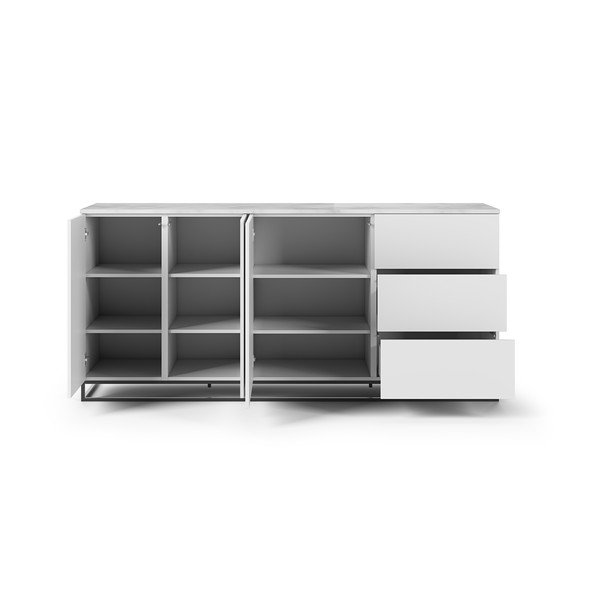 Bílá komoda s deskou z bílého mramoru s 3 šuplíky a 3 dvířkami a černýma nohama TemaHome Join-image-3