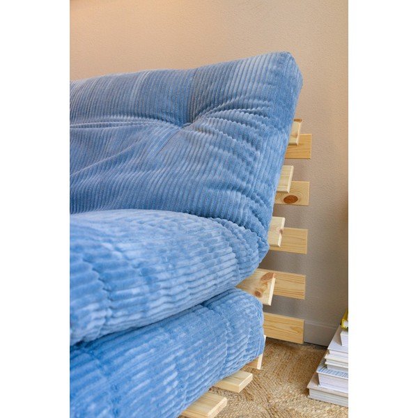Poltrona stile futon azzurra allungabile con rivestimento in velluto a coste Roots – Karup-image-1