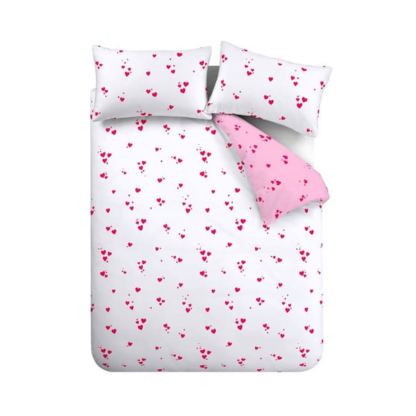 Biancheria da letto bianca/rosa in crêpe per letto singolo 135x200 cm Seersucker Heart – Catherine Lansfield