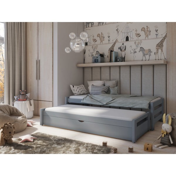 Letto per bambini in legno di pino grigio con letto estraibile e contenitore 80x200 cm Anis - Lano Meble-image-1