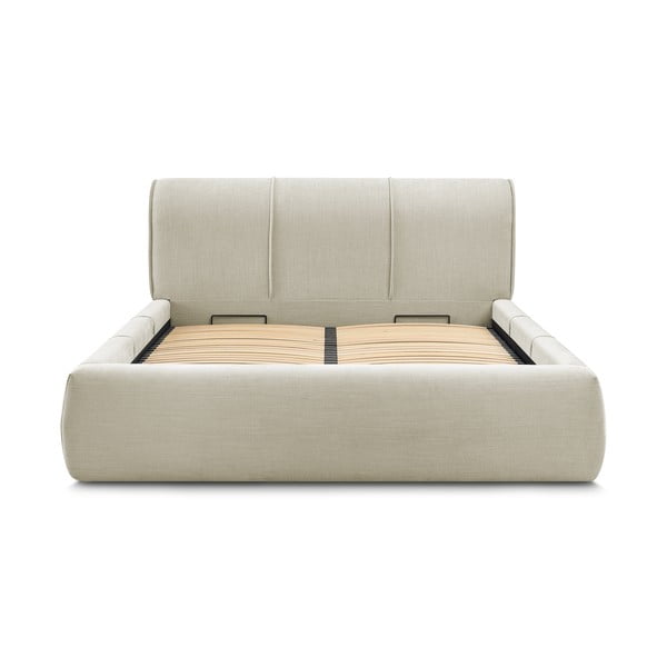 Letto matrimoniale imbottito beige con contenitore con griglia 160x200 cm Vernon - Bobochic Paris-image-3