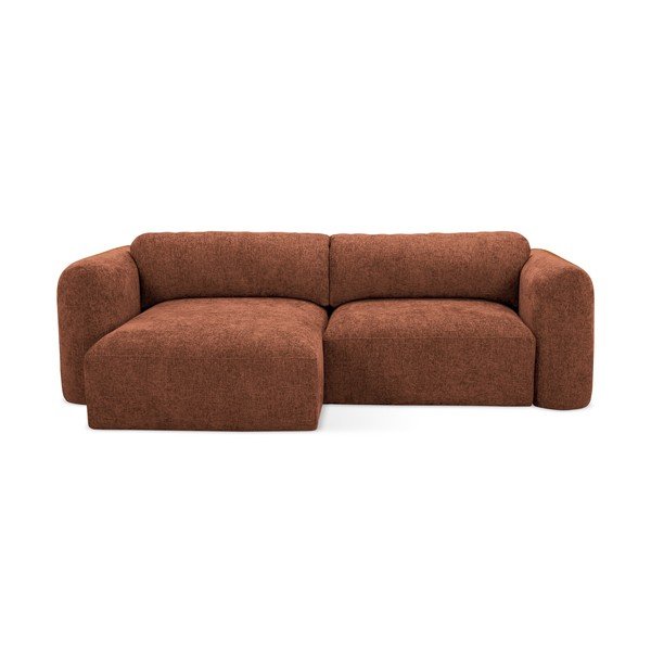 Divano angolare color terracotta allungabile/con contenitore (con penisola a sinistra/con chaise lounge) con rivestimento in ciniglia Mele – Makamii