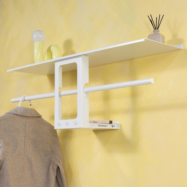 Attaccapanni da parete bianco in acciaio con scaffale 100 cm Luno Small – Spinder Design-image-1