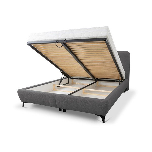 Letto matrimoniale imbottito grigio scuro con contenitore con rete inclusa 140x200 cm Makapu – Makamii-image-1