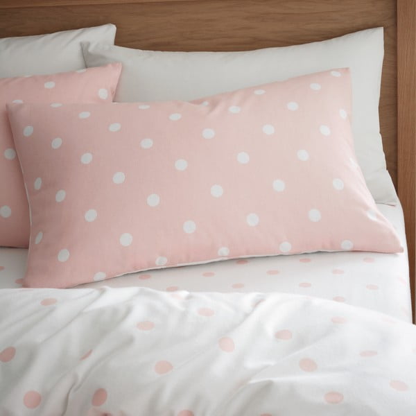 Set copripiumino e federa bianco e rosa in flanella per letto matrimoniale 200x200 cm Polka Dot – Catherine Lansfield-image-3