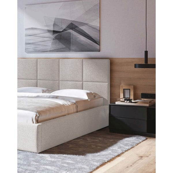 Letto matrimoniale imbottito beige con contenitore con griglia 180x200 cm Bufo - MESONICA-image-1