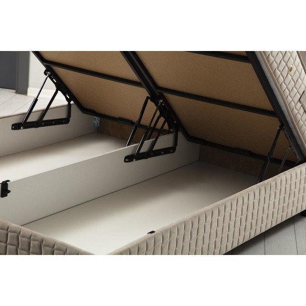 Letto matrimoniale beige imbottito con spazio contenitivo con rete inclusa 140x200 cm Safir – Kalune Design-image-1