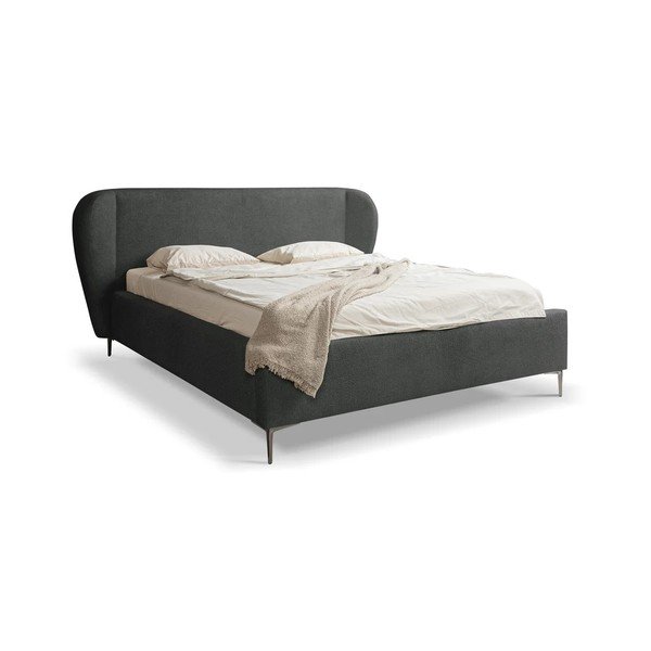 Letto matrimoniale imbottito grigio scuro con rete inclusa 140x200 cm Makana – Makamii