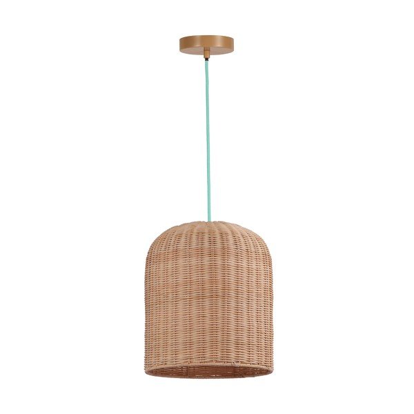 Lampada a sospensione di colore turchese-naturale con paralume in rattan ø 30 cm - SULION