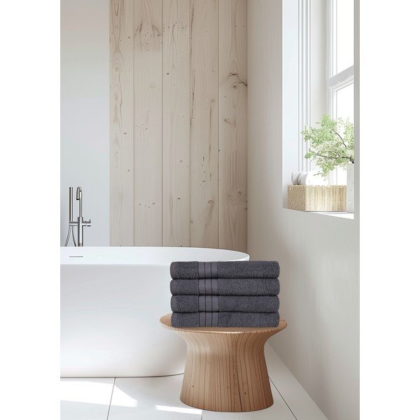 Set di 4 asciugamani in spugna di cotone antracite 50x100 cm - Good Morning-image-4